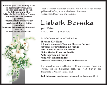 Traueranzeige von Liesbeth Bromke von Südthüringer Presse