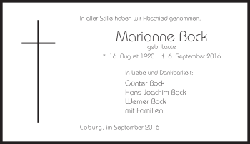 Traueranzeige von Bock Marianne von Neue Presse Coburg