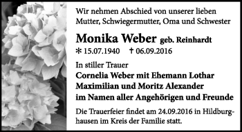 Traueranzeige von Monika Weber von Südthüringer Presse