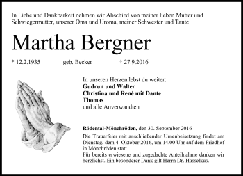 Traueranzeige von Martha Bergner von Neue Presse Coburg