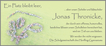 Traueranzeige von Jonas Thronicke von Südthüringer Presse