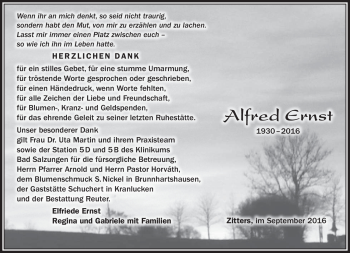 Traueranzeige von Alfred Ernst von Südthüringer Presse