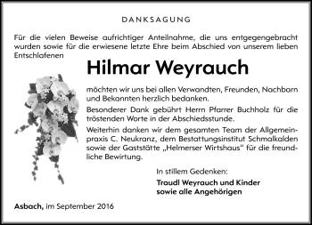 Traueranzeige von Hilmar Weyrauch von Südthüringer Presse