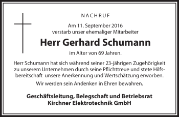 Traueranzeige von Gerhard Schumann von Neue Presse Coburg