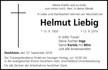 Traueranzeige von Helmut Liebig von Neue Presse Coburg