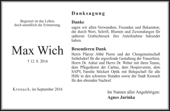 Traueranzeige von Max Wich von Neue Presse Coburg