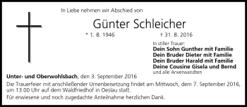 Traueranzeige von Günter Schleicher von Neue Presse Coburg