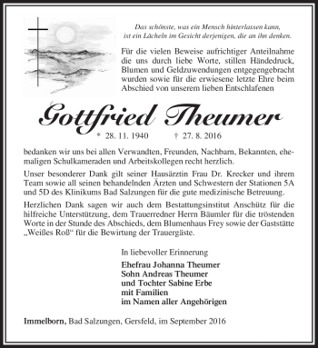Traueranzeige von Gottfried Theumer von Südthüringer Presse