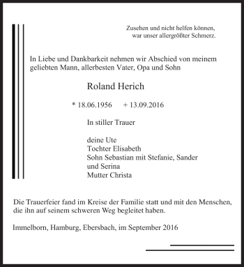 Traueranzeige von Roland Herich von Südthüringer Presse