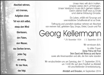 Traueranzeige von Georg Kellermann von Südthüringer Presse