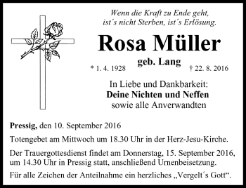 Traueranzeige von Rosa Müller von Neue Presse Coburg
