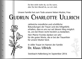 Traueranzeige von Gudrun Charlotte Ullrich von Südthüringer Presse