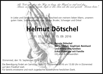 Traueranzeige von Helmut Dötschel von Neue Presse Coburg
