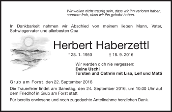 Traueranzeige von Herbert Haberzettel von Neue Presse Coburg