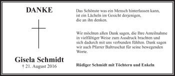 Traueranzeige von Gisela Schmidt von Frankenpost