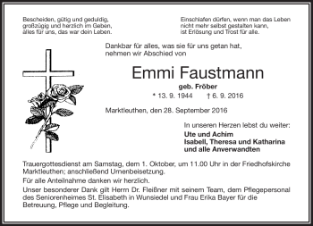 Traueranzeige von Emmi Faustmann von Frankenpost