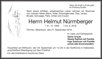 Traueranzeige von Helmut Nürmberger von Frankenpost