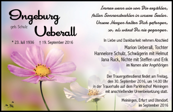 Traueranzeige von Ingeburg Ueberall von Südthüringer Presse