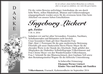 Traueranzeige von Ingeborg Lückert von Südthüringer Presse