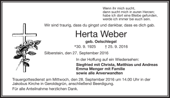 Traueranzeige von Herta Weber von Frankenpost