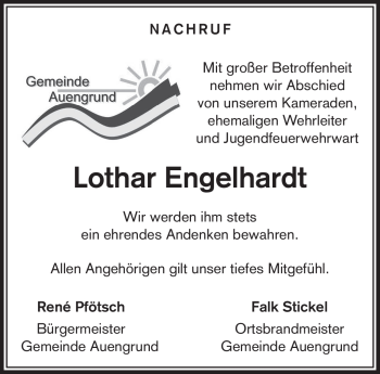 Traueranzeige von Lothar Engelhardt von Südthüringer Presse