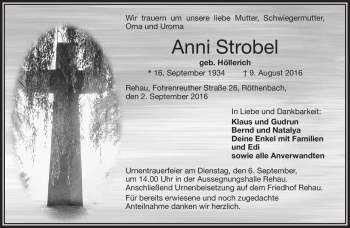 Traueranzeige von Anni Strobel von Frankenpost