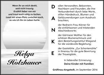 Traueranzeige von Helga Holzhauer von Südthüringer Presse