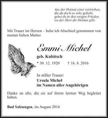 Traueranzeige von Emmi Michel von Südthüringer Presse