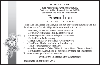 Traueranzeige von Edwin Leyh von Südthüringer Presse