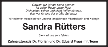 Traueranzeige von Sandra Rütters von Frankenpost