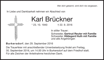 Traueranzeige von Karl Brückner von Neue Presse Coburg