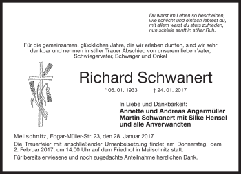 Traueranzeige von Richard Schwanert von Neue Presse Coburg
