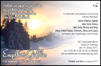 Traueranzeige von Engelbert Gießler von Südthüringer Presse