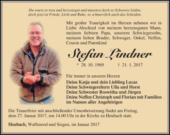 Traueranzeige von Stefan Linder von Südthüringer Presse