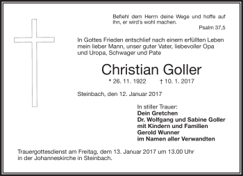 Traueranzeige von Christian Goller von Frankenpost