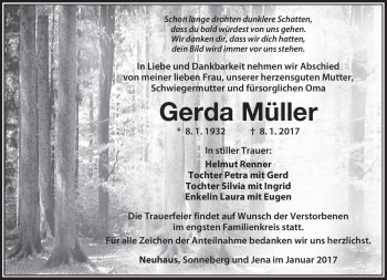 Traueranzeige von Gerda Müller von Südthüringer Presse