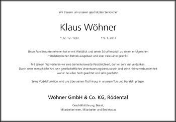 Traueranzeige von Klaus Wöhner von Neue Presse Coburg