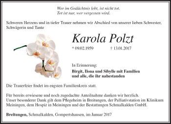 Traueranzeige von Karola Poltz von Südthüringer Presse
