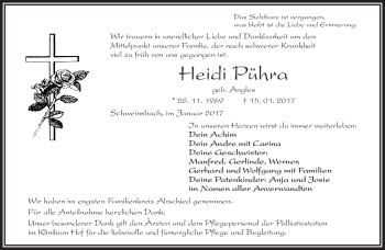 Traueranzeige von Heidi Pühra von Frankenpost