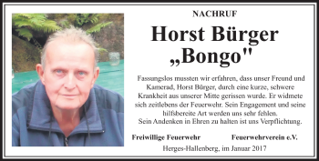 Traueranzeige von Horst Bürger von Südthüringer Presse