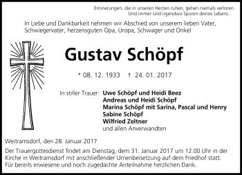 Traueranzeige von Gustav Schöpf von Neue Presse Coburg