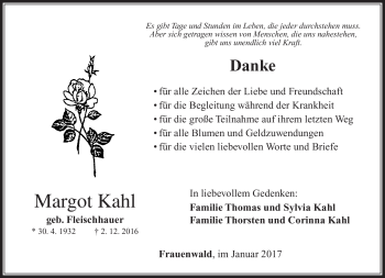 Traueranzeige von Margot Kahl von Südthüringer Presse
