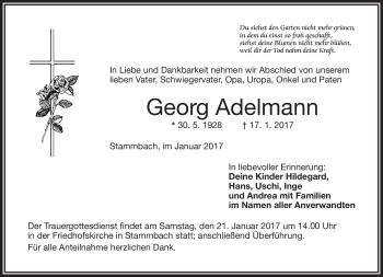 Traueranzeige von Georg Adelmann von Frankenpost