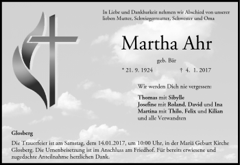 Traueranzeige von Martha Ahr von Neue Presse Coburg