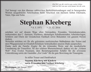 Traueranzeige von Stephan Kleeberg von Südthüringer Presse