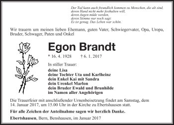 Traueranzeige von Egon Brandt von Südthüringer Presse