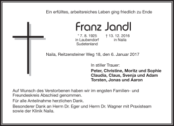 Traueranzeige von Jandl Franz von Frankenpost