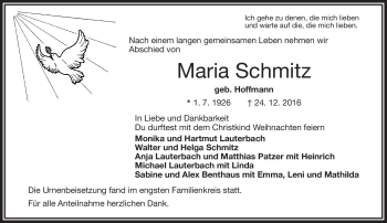 Traueranzeige von Maria Schmitz von Frankenpost