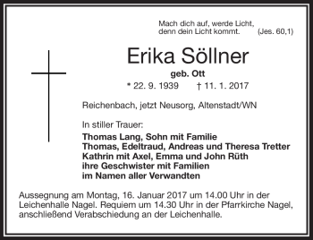 Traueranzeige von Erika Söllner von Frankenpost