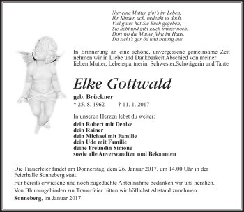 Traueranzeige von Elke Gottwald von Südthüringer Presse
